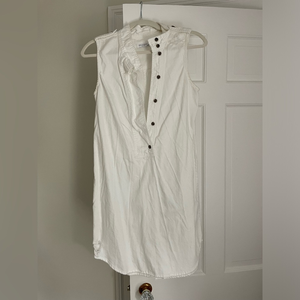 Distressed white denim equipment dress
